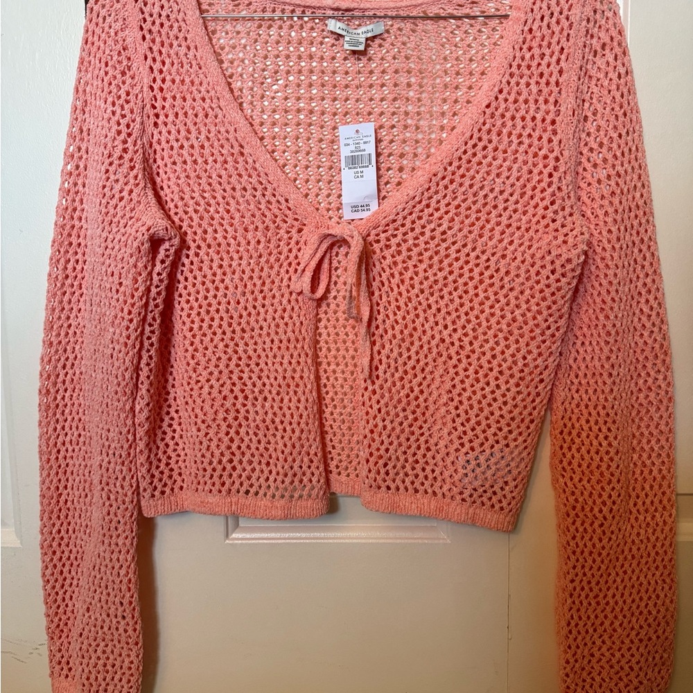 American Eagle Coral Crochet Cardigan